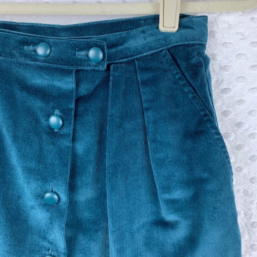 VINTAGE LORCH Midi Skirt Turquoise Corduroy High Waisted Style - Picture 2 of 8
